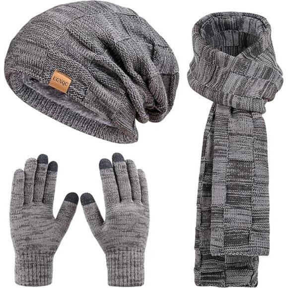 New Beanie Hat Scarf Touchscreen Gloves Set for Men and Women, Fleece Lined Warm - Picture 2 of 2